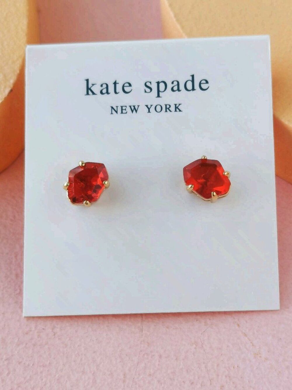 Kate Spade - Treasure Trove Pink Sand Gold Stud Earrings - NEW